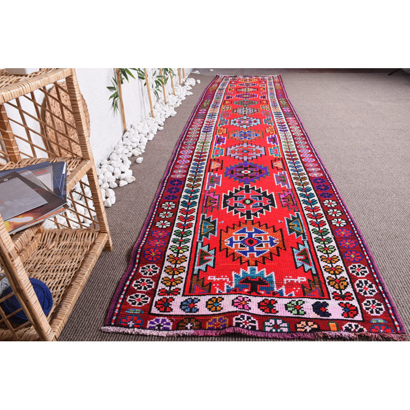 Tapis rétro, tapis de luxe, tapis turc, tapis de chambre rouge 2,9 x 13,1 pi