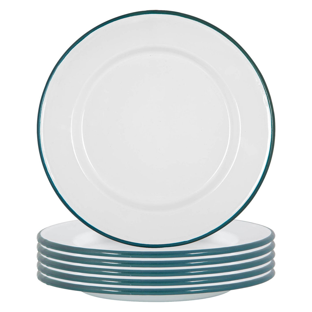 Argon Tableware - White Enamel Dinner Plates - 25.5cm - Set of 6