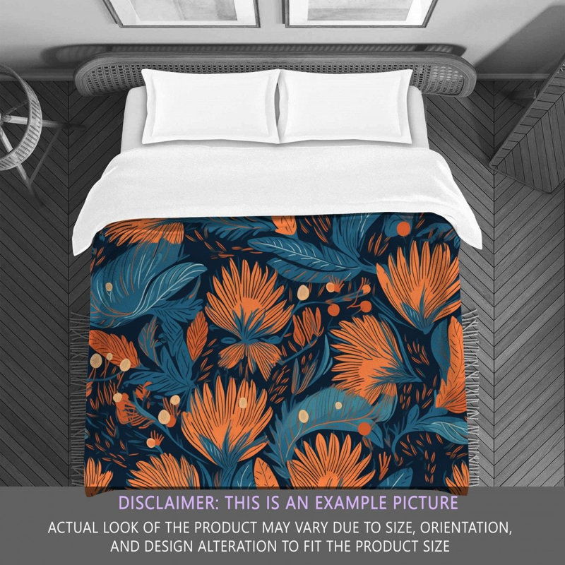 Machine Printed Comforter, Twin Comforter, Blue/Orange Floral