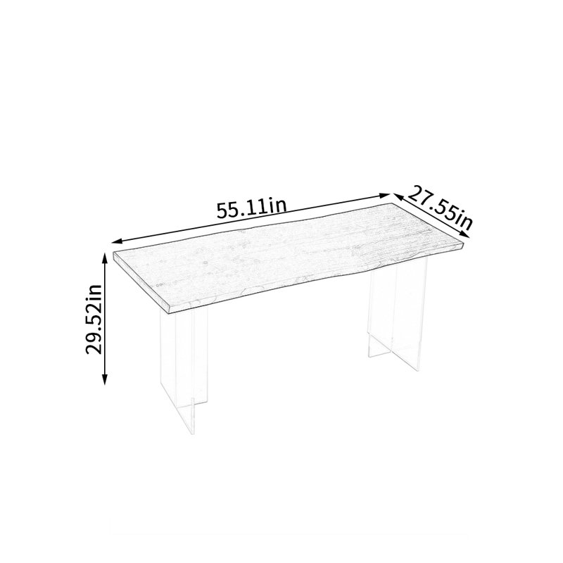 Ash Solid Wood Top Dining Table, 27.55" W x 55.11" L