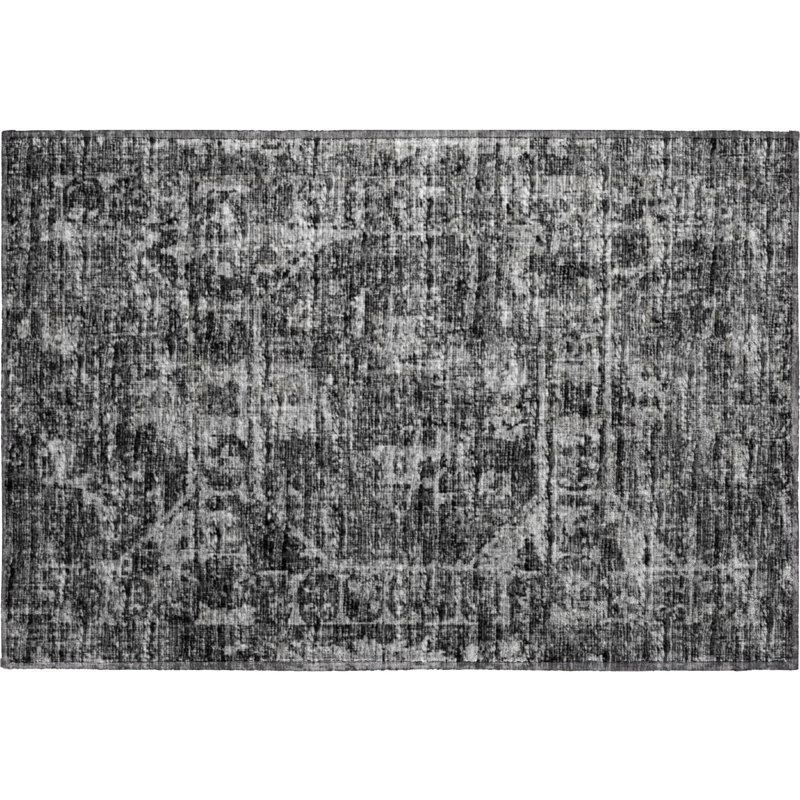 Premium Machine Washable Kelsa AMF41 Black Rug, Rectangle 1'8" x 2'6"
