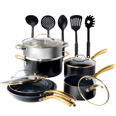 Gotham Steel Black 15 Piece Ultra Nonstick Ceramic Cookware and Bakeware Set