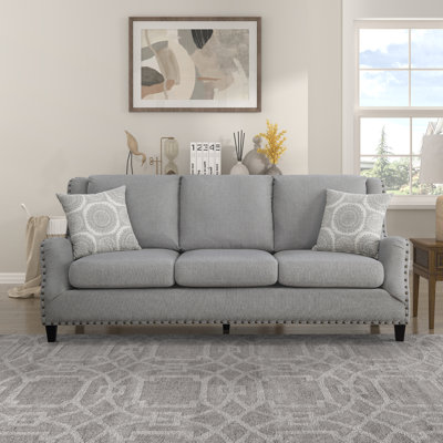 Tikal 84" Modern & Contemporary Textured Fabric Sofa with Reversible Seat Cushions, Elegant Nailhead Trim & 2 Included Decorative Pillows