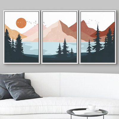 «Sunlight Pastel Mountain Forest» sur toile, reproduction de 3 pièces
