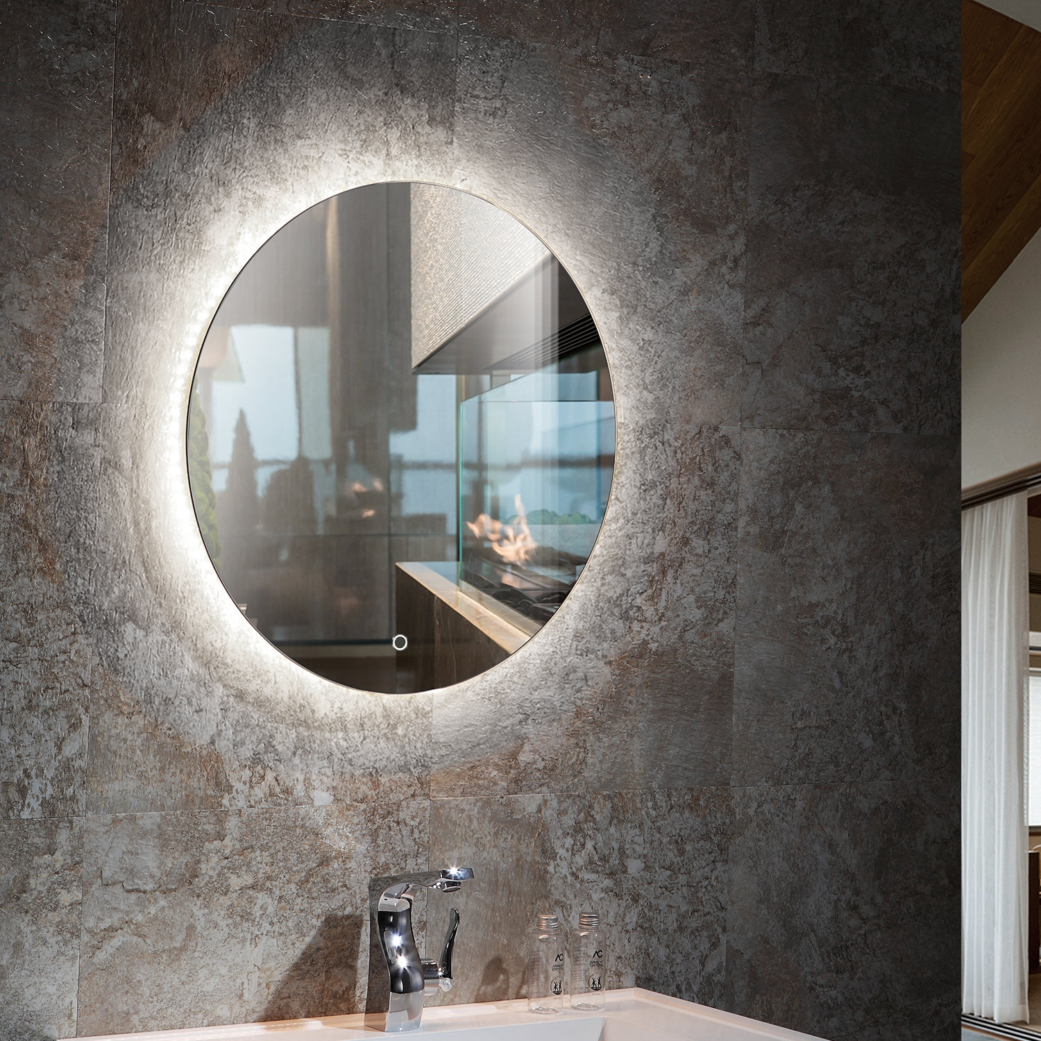 Ivy Bronx Damarion Round Frameless Lighted Bathroom/Vanity Mirror