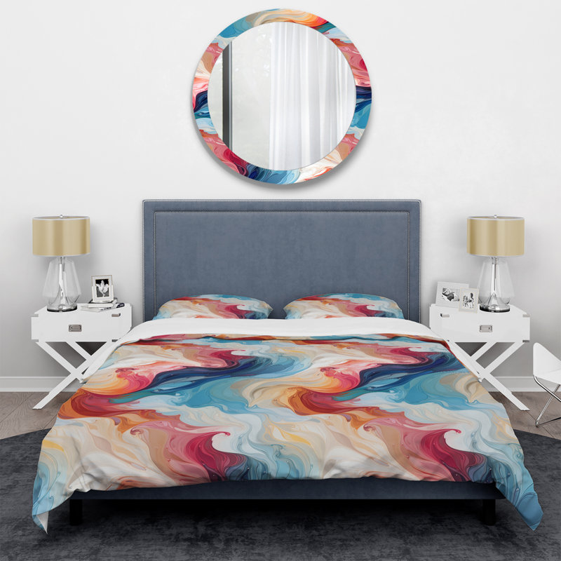 Pink And Blue Bohemian Marble Whirl - Ensemble de housse de couette en marbre