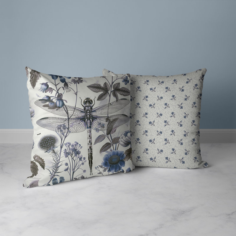 Dragonfly Fairytale Indoor/Outdoor Square Throw Pillow, Green/Silver, 26"H x 26"W