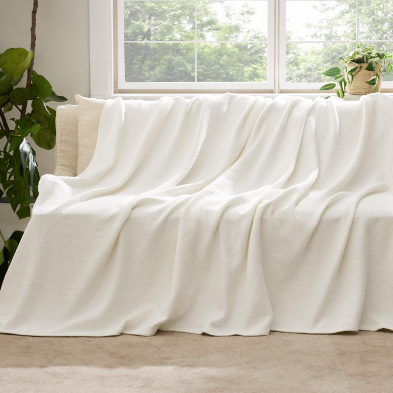 Bedsure 100% Cotton Blanket Soft Cozy Textured Herringbone Woven Blanket for All Seasons, Ivory, Oversized King