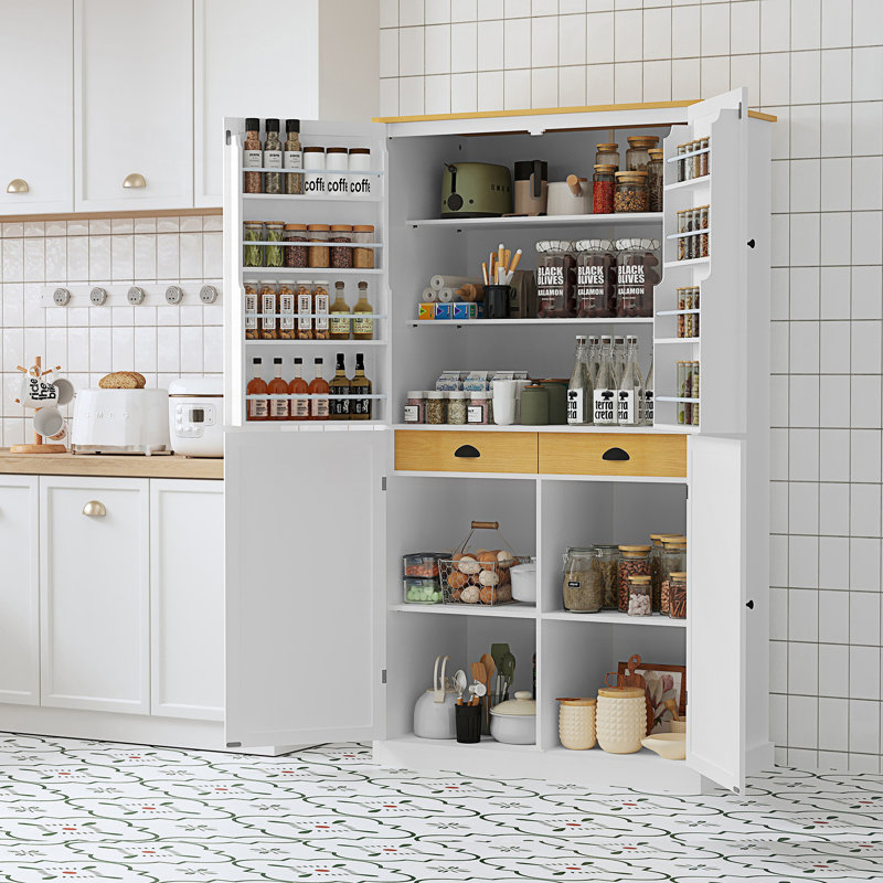 Buffet décoratif, garde-manger autoportant, grande armoire de rangement avec 2 tiroirs, Blanc