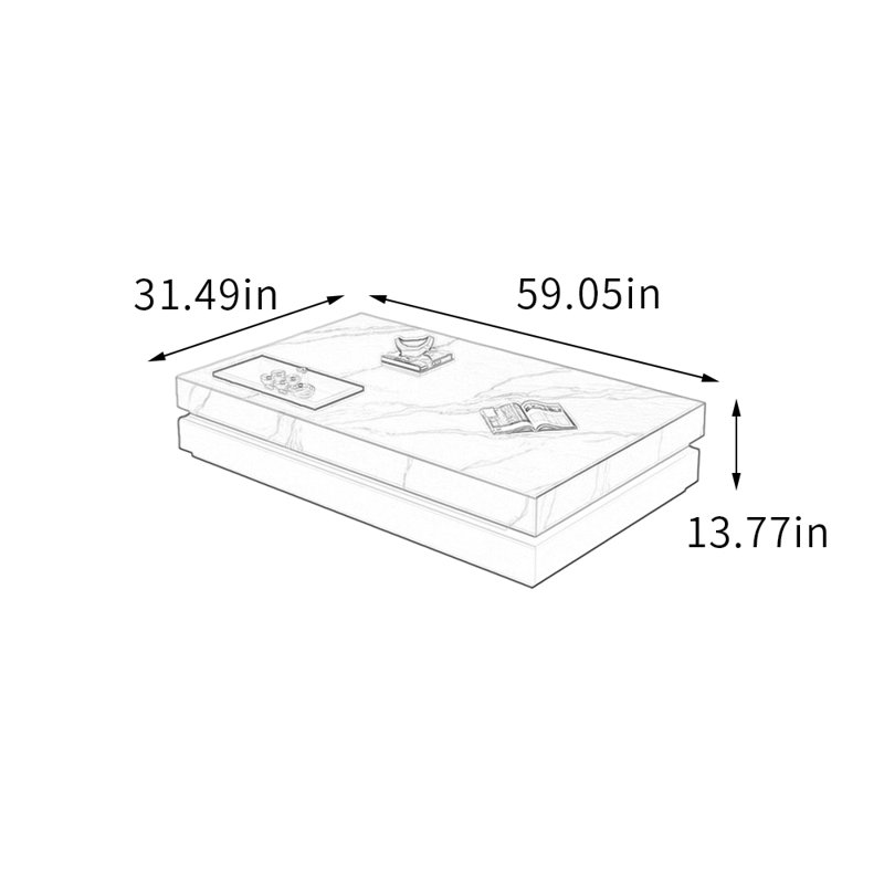Table basse Minimalisme en ardoise avec plateau en métal, Blanc / gris clair, H 13,77 po x L 59,05 po x l 31,49 po