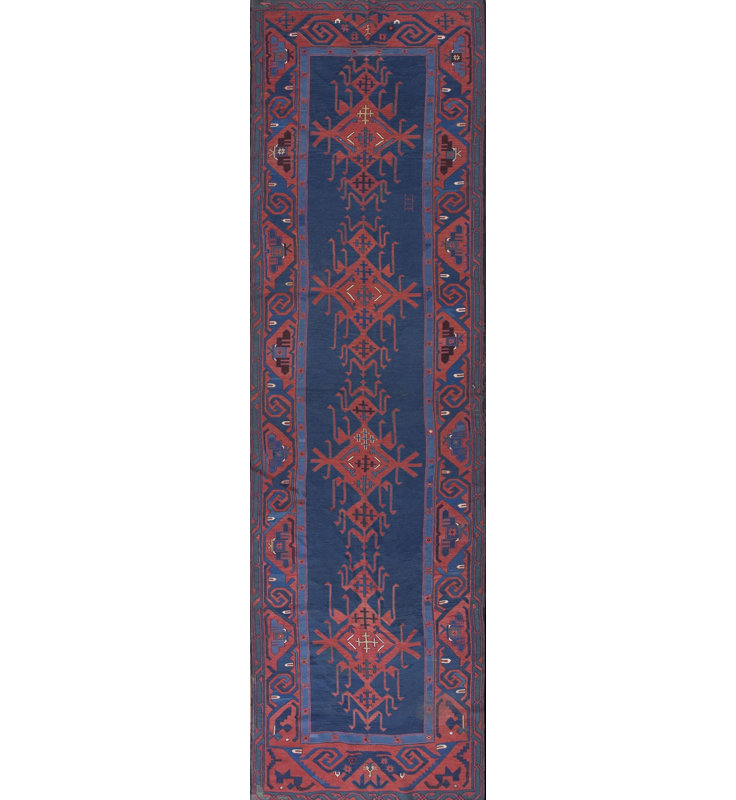 Flatweave Wool Geometric Area Rug in Blue