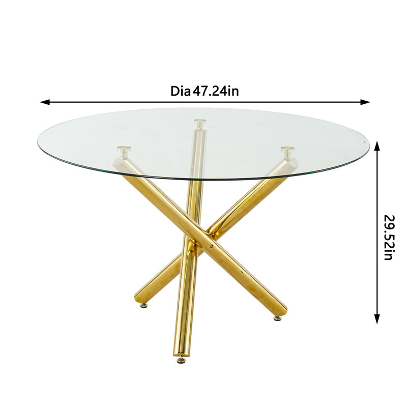 Table de salle à manger Kaizlyn Modern, Doré, 29,52 po H x 47,2 po L x 47,2 po l