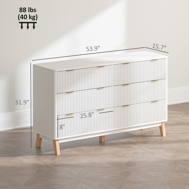 Commode double 6 tiroirs 53,9 po Blaklee, Blanc