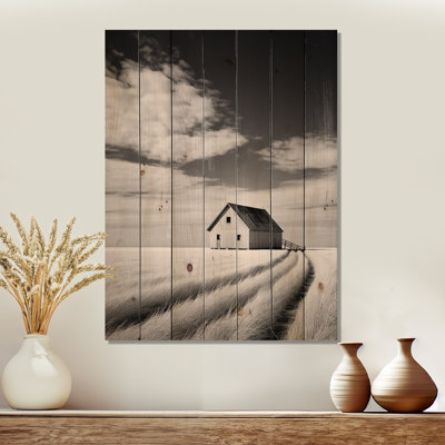 Black And White Barn Minimalism Country Charm I - Barns Wood Wall Art On Natural Pine Wood