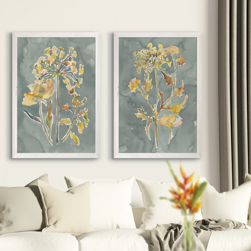 «Collection Florals I», ensemble de 2 reproductions d'art encadrées, H 24 po x l 18 po, Cadre ébène, Blanc