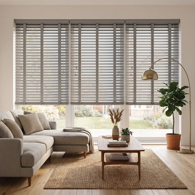 50mm Faux Wood Venetian Blinds with Decorative Tapes, Moisture Resistant & Easy to Clean
