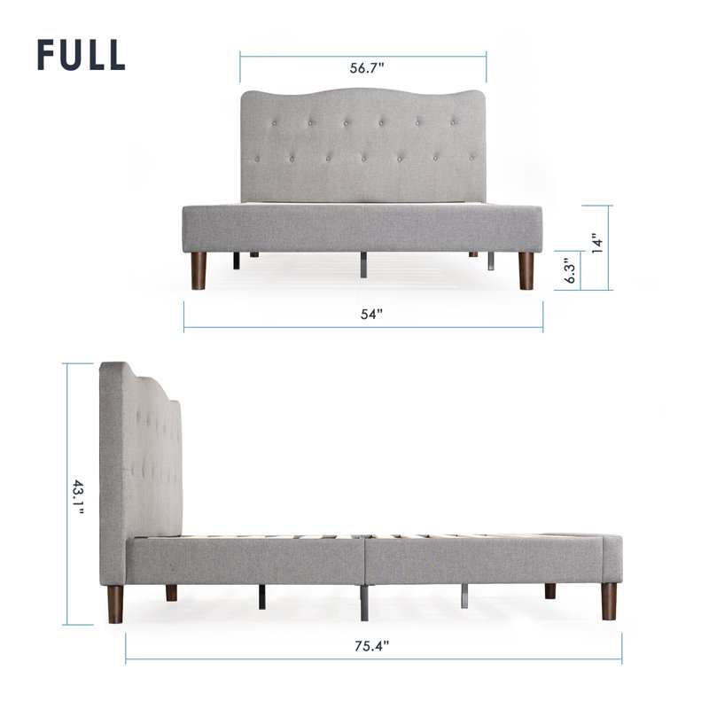 Lit plateforme tapissier Janne, gris classique, Double