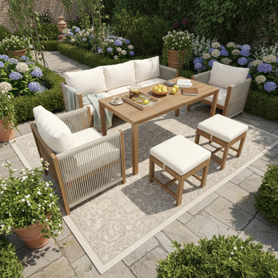 7 - Person Acacia Solid Wood Patio Dining Set Rectangular Table
