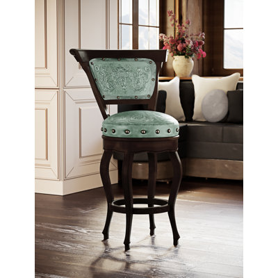Olivos Swivel Upholstered Genuine Leather Counter Stool with Solid Wood Frame