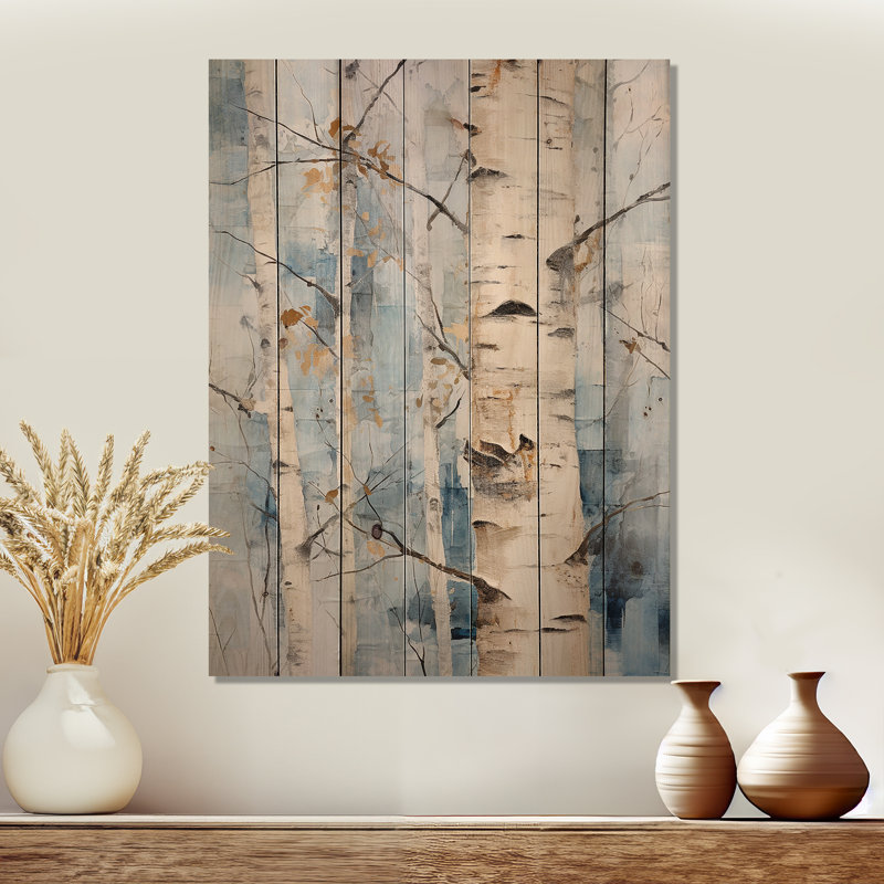 Bouleaux blancs, forêt, paysage hivernal - arbre en bois de bouleau, art sur bois de pin naturel, H 20 po x l 10 po
