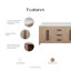 Meuble-lavabo double rectangulaire Perris de 183 cm (72 po) avec comptoir en marbre blanc de Carrare reconstitué couleur caramel latte et quincaillerie noire mate-829178784-829178786