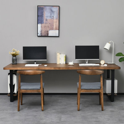 Walnut,Black Rectangular Solid Wood Writing desk