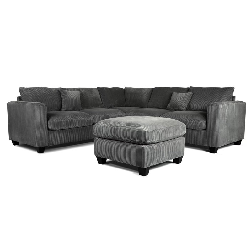 Ensemble modulaire en velours côtelé avec repose-pieds, Velours côtelé gris foncé