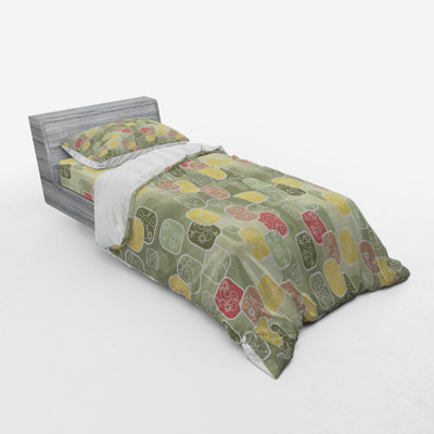 Ensemble de housse de couette en microfibre vert clair / orange / jaune