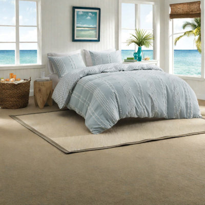 Stylish Cotton Jacquard Bedding Sets, Aqua Embroidered Reversible Design