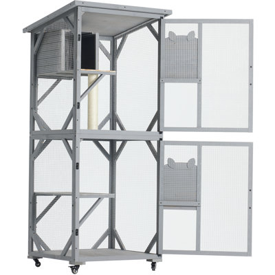 Large Cat House Outdoor Catio Cat Enclosures on Wheels,70.9" Kitty House with Upgraded Resting Box Waterproof Roof