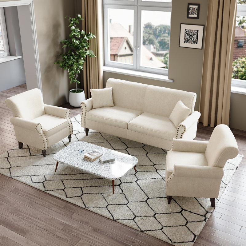 Arian 3 Piece Sofa Set, Beige
