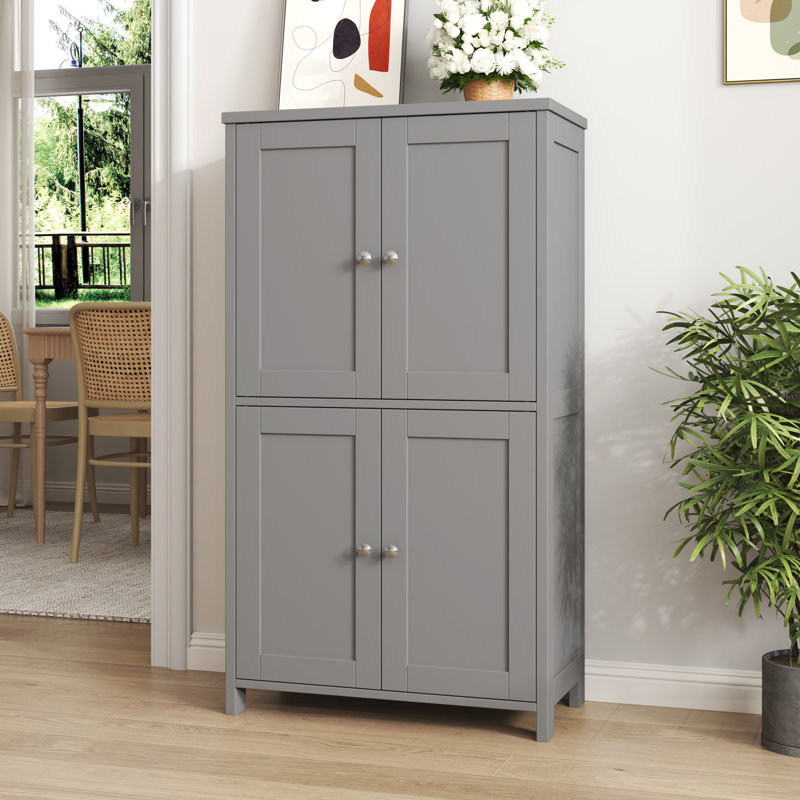 42.6" H Floor Storage Cabinet, Freestanding Cabinet With 4 Doors, Gray