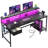 Small Home Office Computer Desk With Power Outlet And CPU Stand, Gaming Desk With Monitor Stand & LED Lights-192589476-192589531
