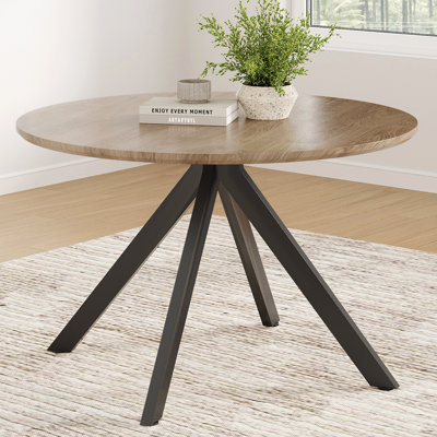 Table de salle à manger ronde en bois massif pour 4 à 6 personnes avec base piédestal entrecroisée