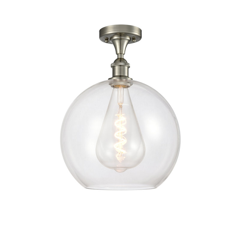 Plafonnier semi-encastré 1 lumière Cindi, H 16,38 po x l 11,75 po x P 11,75 po, Transparent, Nickel satiné brossé
