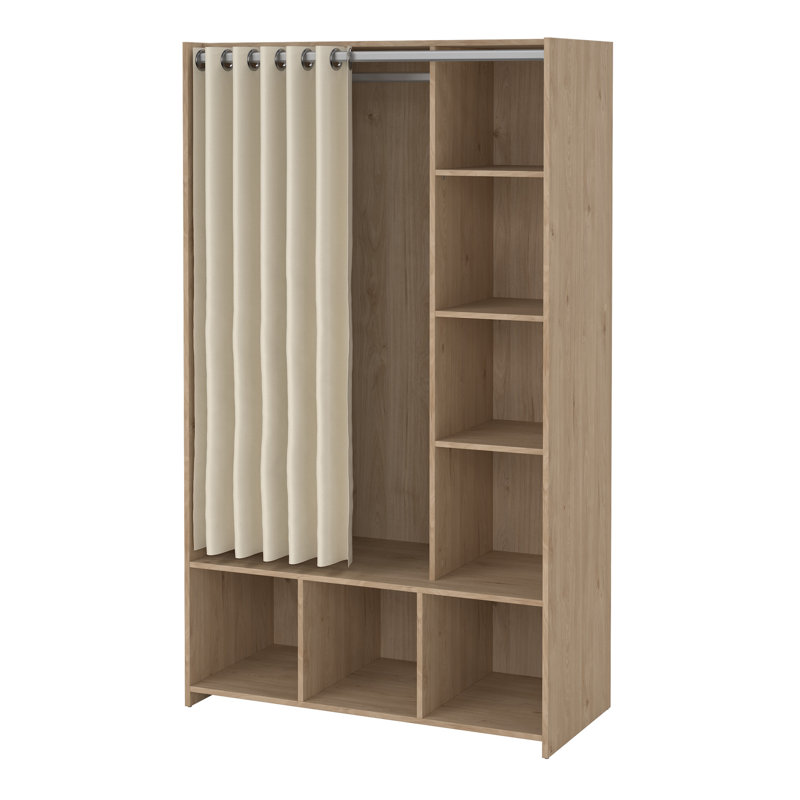Mathian 1 Door Manufactured Wood Wardrobe, Oak/Beige