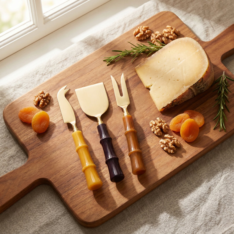 Couteaux à fromage en acier inoxydable avec poignées en bambou en résine, ensemble de 3