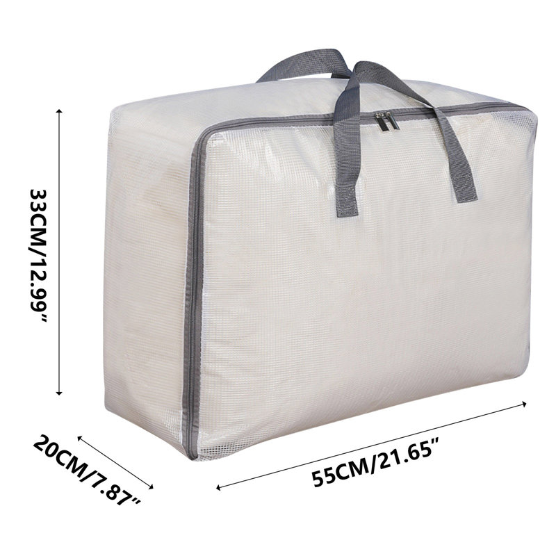 Transparent Quilt Storage Bag-packing Bag-moving Thickened Sorting Bag- Mesh Clip Cloth- Large Capacity Luggage Bag, Gray