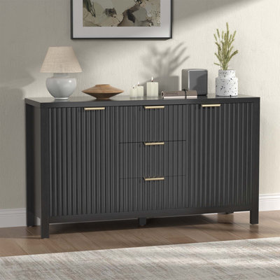 Buffet Lued Credenza Buffet avec 2 portes et 3 tiroirs pour la cuisine et le salon