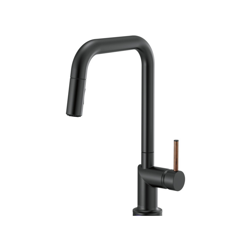 Odin® Pull-Down Faucet with Square Spout, Matte Black, Wood Lever
