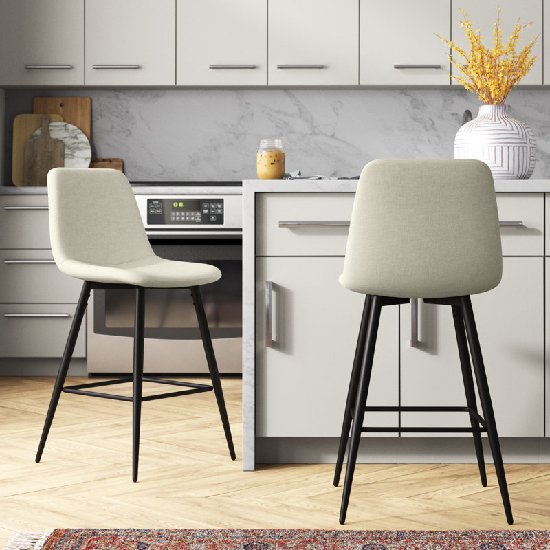 Nelda 26" Upholstered Low Back Counter Stool, Bingo Beige Performance
