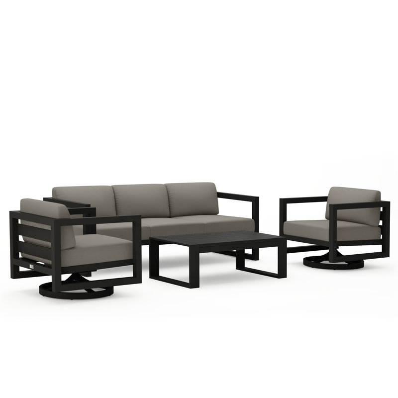 Avion 4 Piece Sofa Set With Swivel, Slate, Canvas Charcoal Sunbrella® Canvas