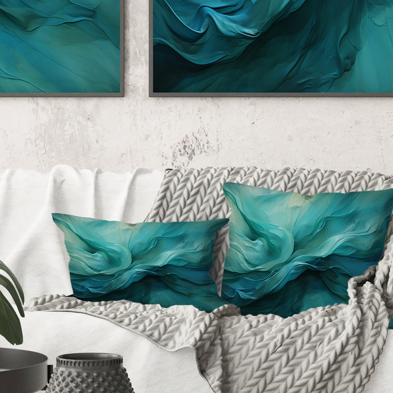 Coussin Turquoise Tranquility V - Abstract Landscape, 16" x 16"