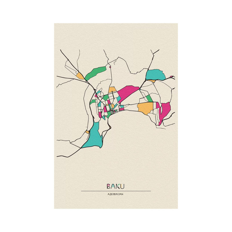 «Baku, Azerbaijan Map» par Ayse Deniz Akerman - impression sur toile tendue, H 26 po x l 18 po x 1,5 po
