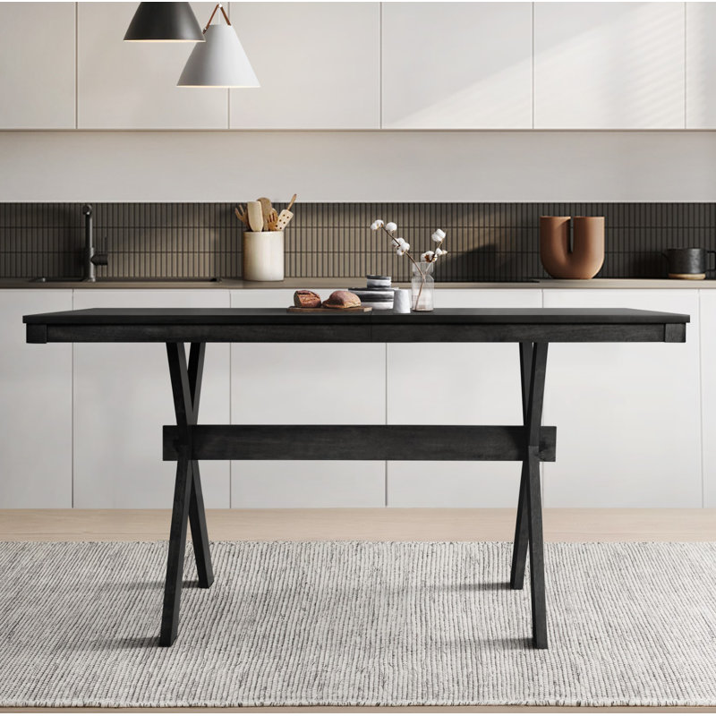 Solid Wood Base Dining Table, Black