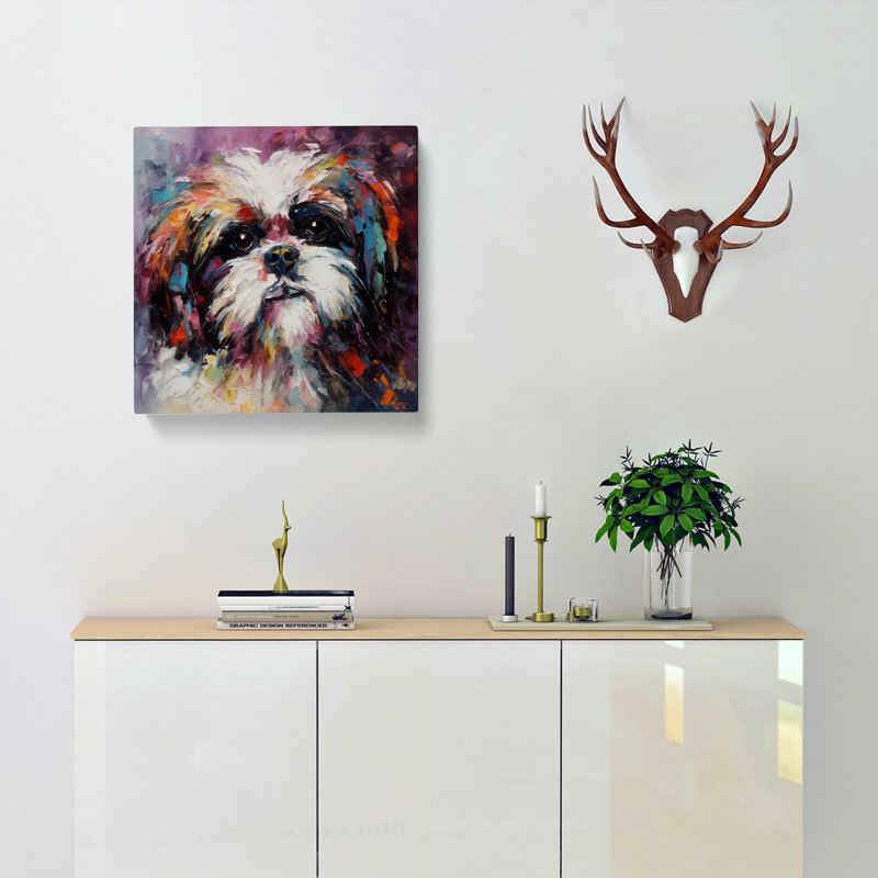 Shih Tzu Palette Knife Painting No.2 - Wrapped Canvas - Framed Print, 50cm H x 50cm W x 3cm D
