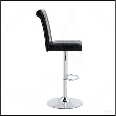 Ensemble de 2 tables de bar modernes en verre et tabourets de bar réglables, table de pub contemporaine à hauteur de comptoir avec pieds chromés, chaises de bar pivotantes en cuir de polyuréthane noir pour îlot de cuisine, bar personnel, petit espace