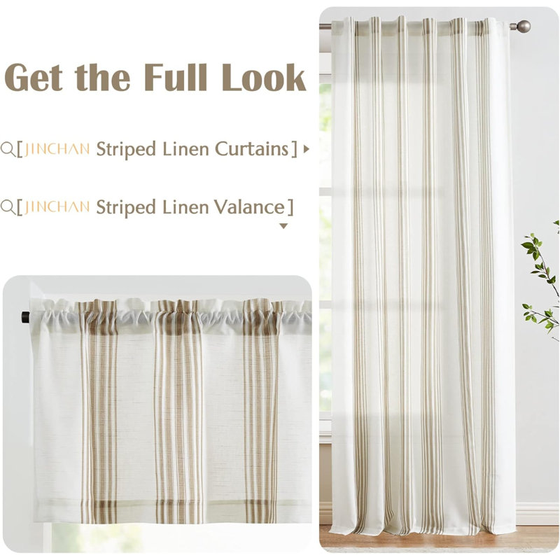 Striped Linen Valance Curtain 16 Inch Vertical Striped Valance For Kitchen Bathroom Light Filtering Window Treatment Rod Pocket Farmhouse Rustic Semi Sheer Short Window Curtain 1 Panel