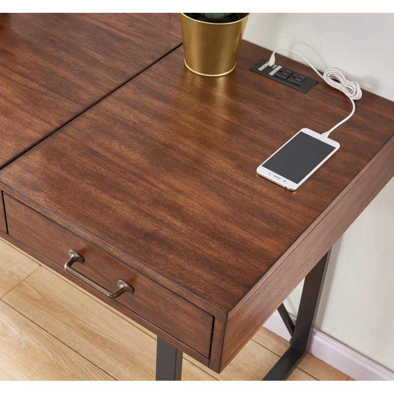 Lalma Adjustable Metal Base Writing Desk with Power Outlet