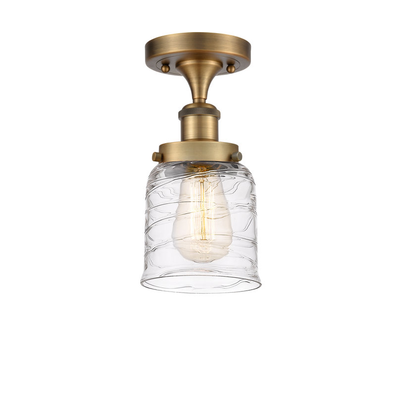 Plafonnier semi-encastré 1 lumière Anjelique, Laiton brossé, H 11 po x l 5 po x P 5 po, DEL
